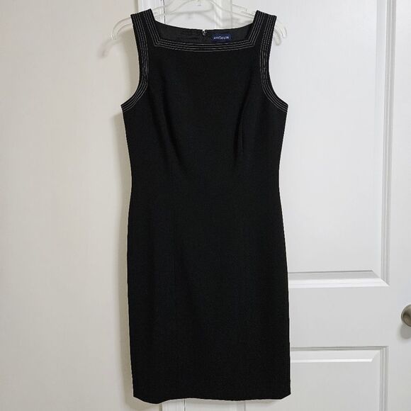 Ann Taylor Black Bodycon Dress Women’s 10 Sleeveless Embroidered Classic EUC - Picture 1 of 7